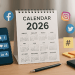 Calendrier 2026 pour représenter les dates clés de l'année et le marronnier de l'agence de communication Laiko pour communiquer sur les réseaux sociaux.